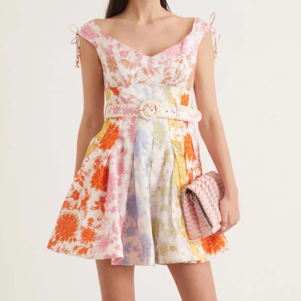 NWT Zimmermann Postcard Spliced Belted Mini Dress